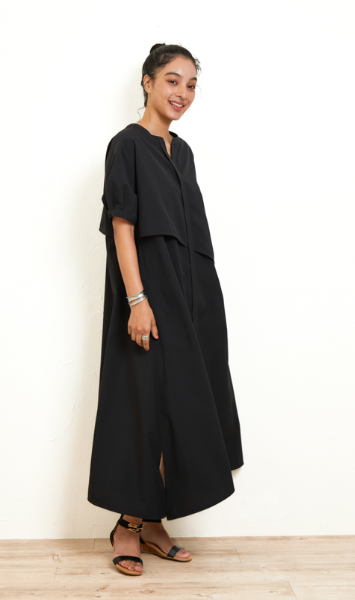 オアーノ2枚仕立てシャツワンピース・ブラックのご紹介です | owauno 