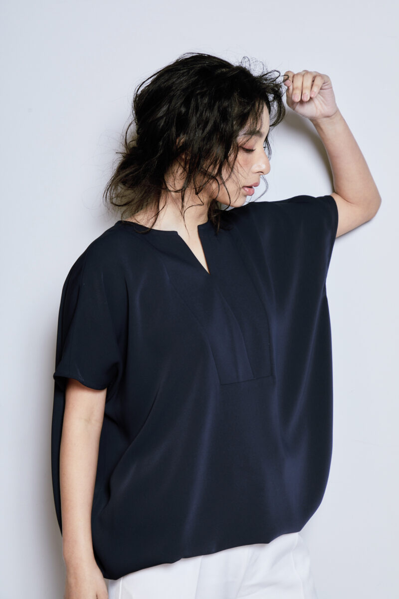 24SS　owauno♡半袖 バルーンブラウス 2way コクーン ドロスト 黒 24SS owauno♡半袖 バルーンブラウス 2way コクーン ドロスト 黒